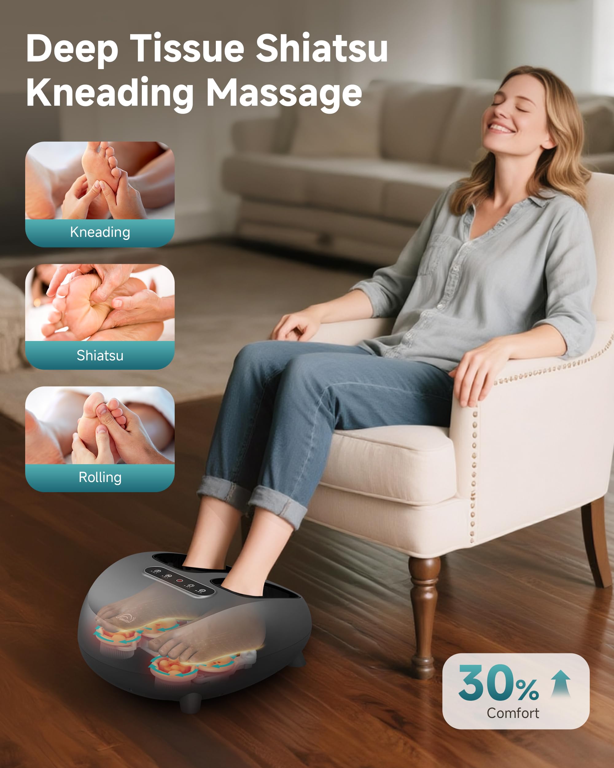 Snailax shiatsu kneading with rollers delivers deep relaxation across the sole.