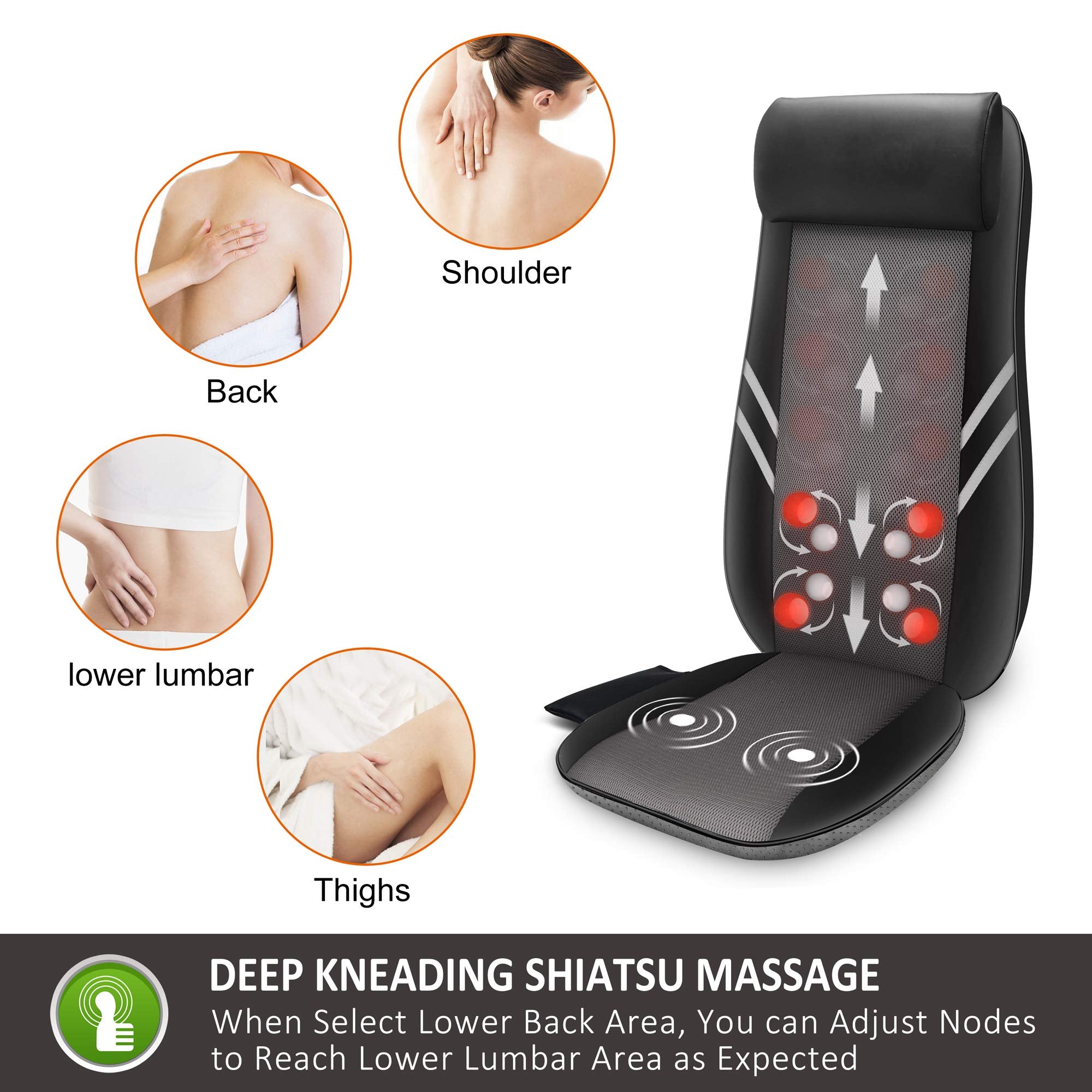 Snailax full back spot massage focuses kneading on chosen areas.