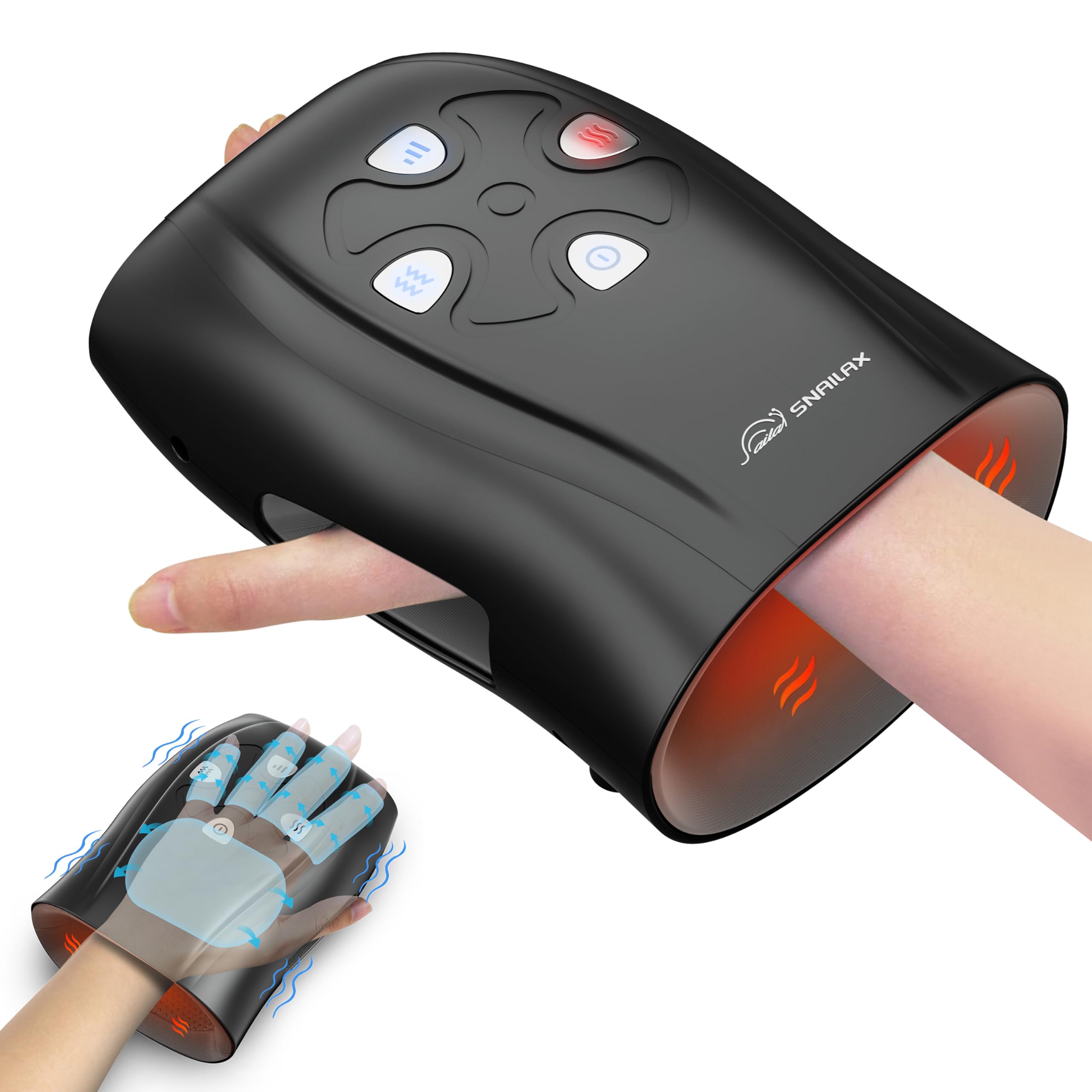 Snailax hand massager with heat and compression in front view for relaxation