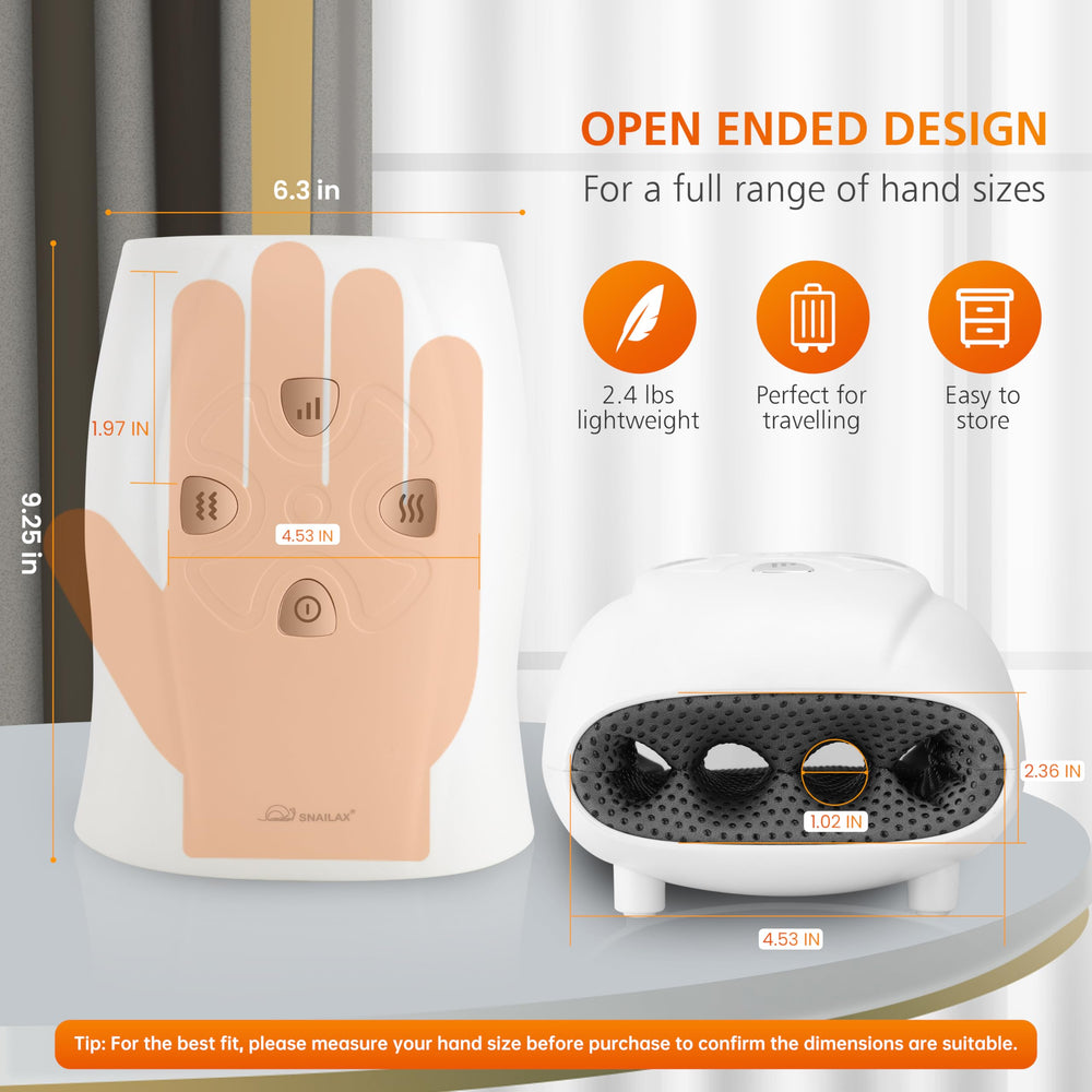Snailax hand massager warmth settings offering gentle heat to ease stiffness