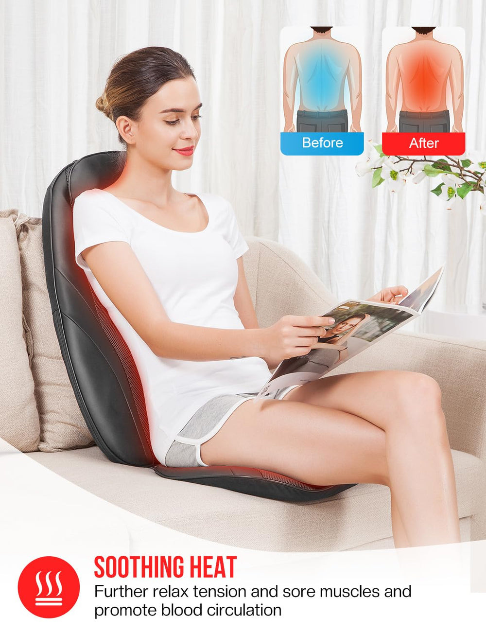 Snailax heating with three vibration levels for soothing warmth and comfort.