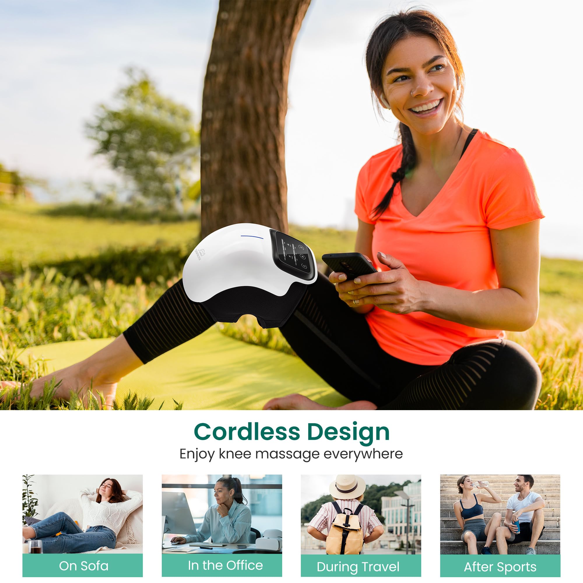 Ergonomic wrap on Snailax knee massager fits the knee securely.