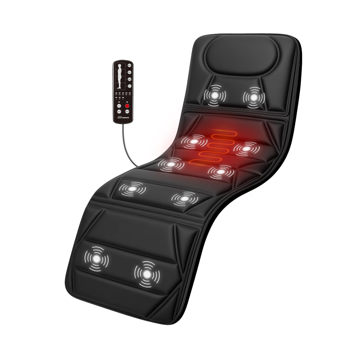 Snailax massage mat with 10 motors targeting back relaxation on a bed.