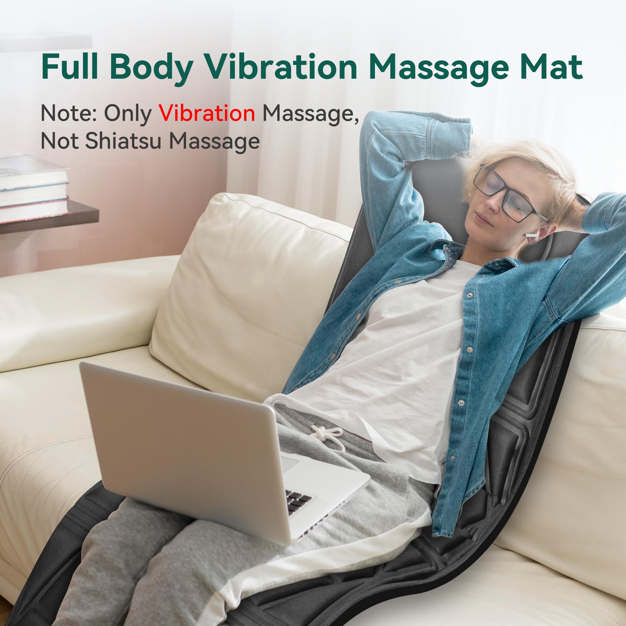 Snailax massage mat laid flat on a couch for full-body comfort.