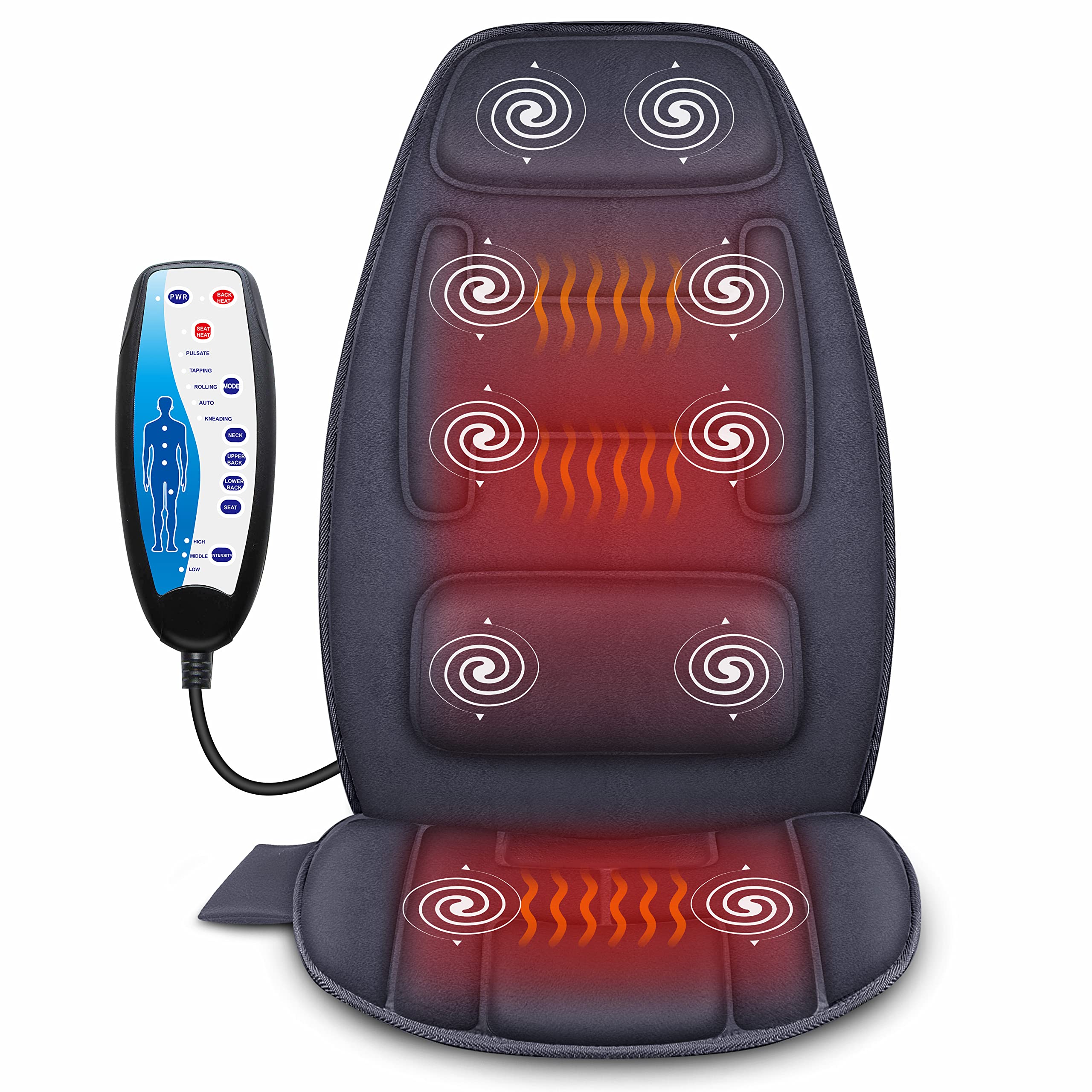 Snailax massage seat cushion with heat highlighting neck and lumbar support for comfort.