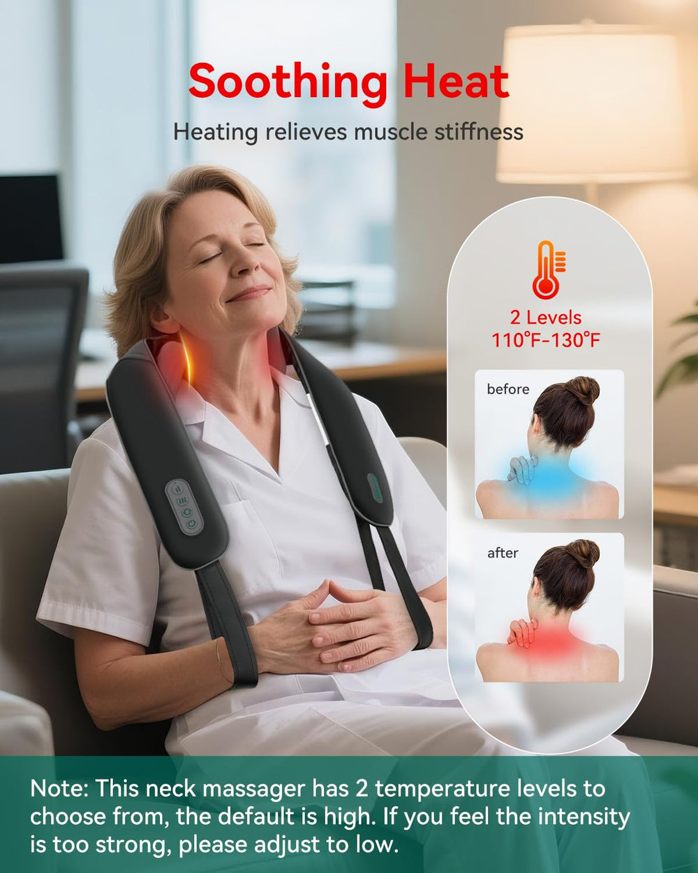 Snailax neck massager heat therapy delivers quick warmth for soothing neck and shoulder comfort.