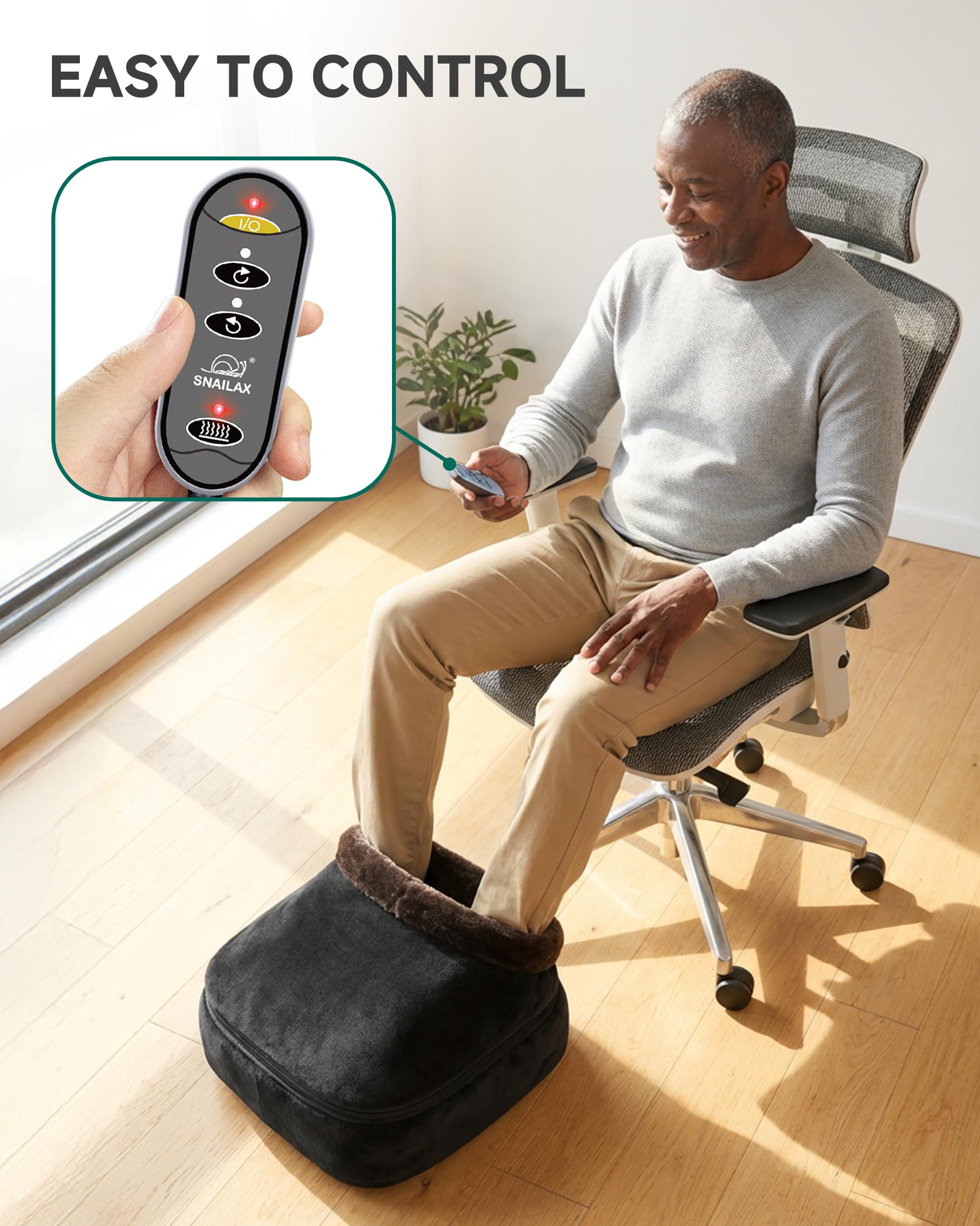 Office setup showing Snailax massager for quick relief.