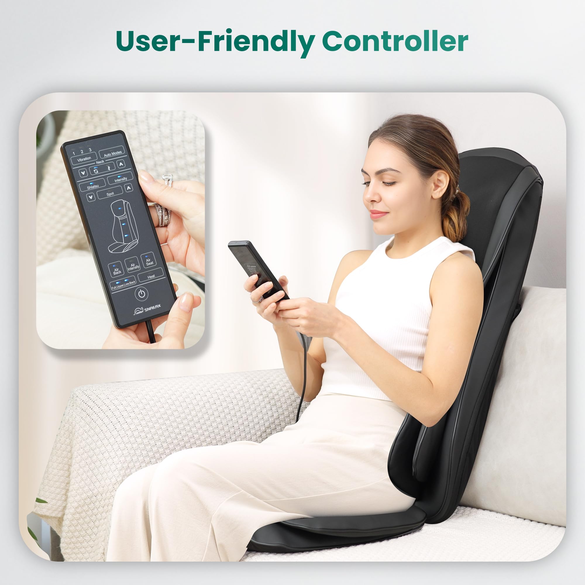 Snailax seat vibration modes add gentle, relaxing pulses.