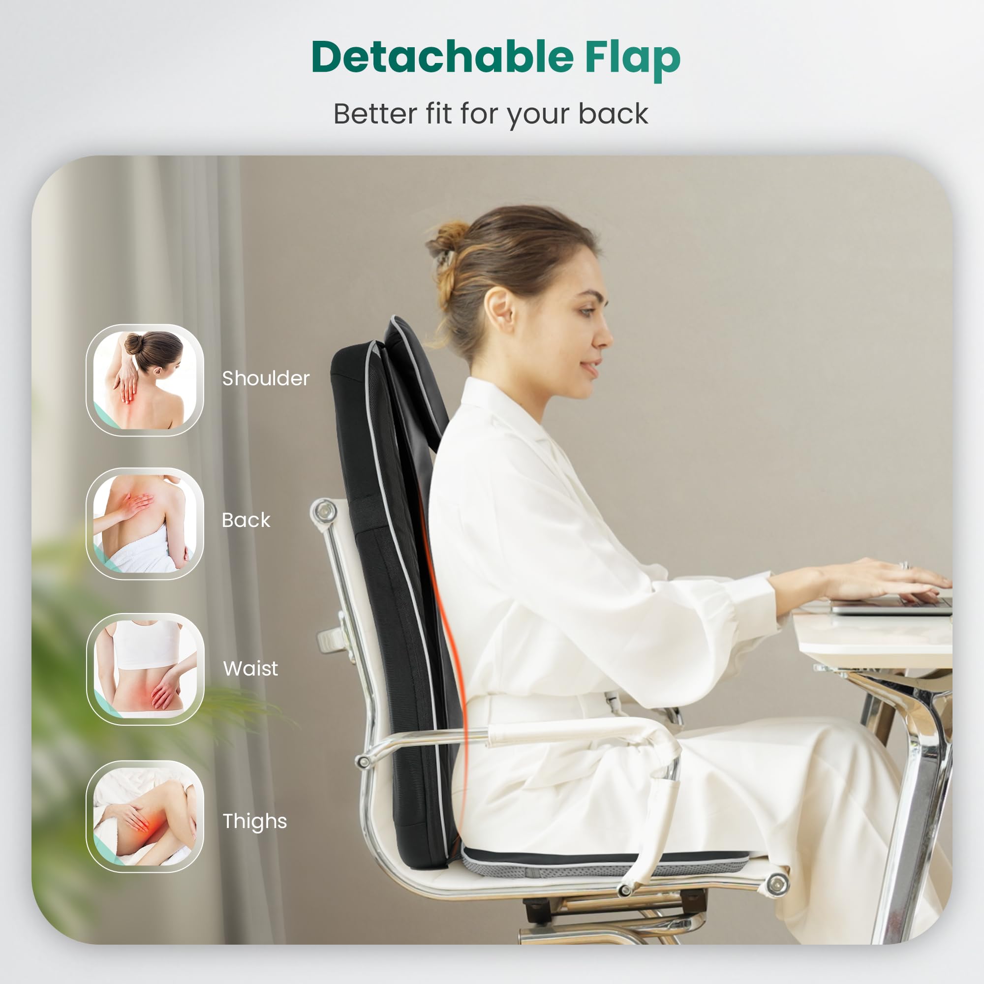 Snailax Shiatsu Back Massager heat therapy providing soothing warmth along the spine