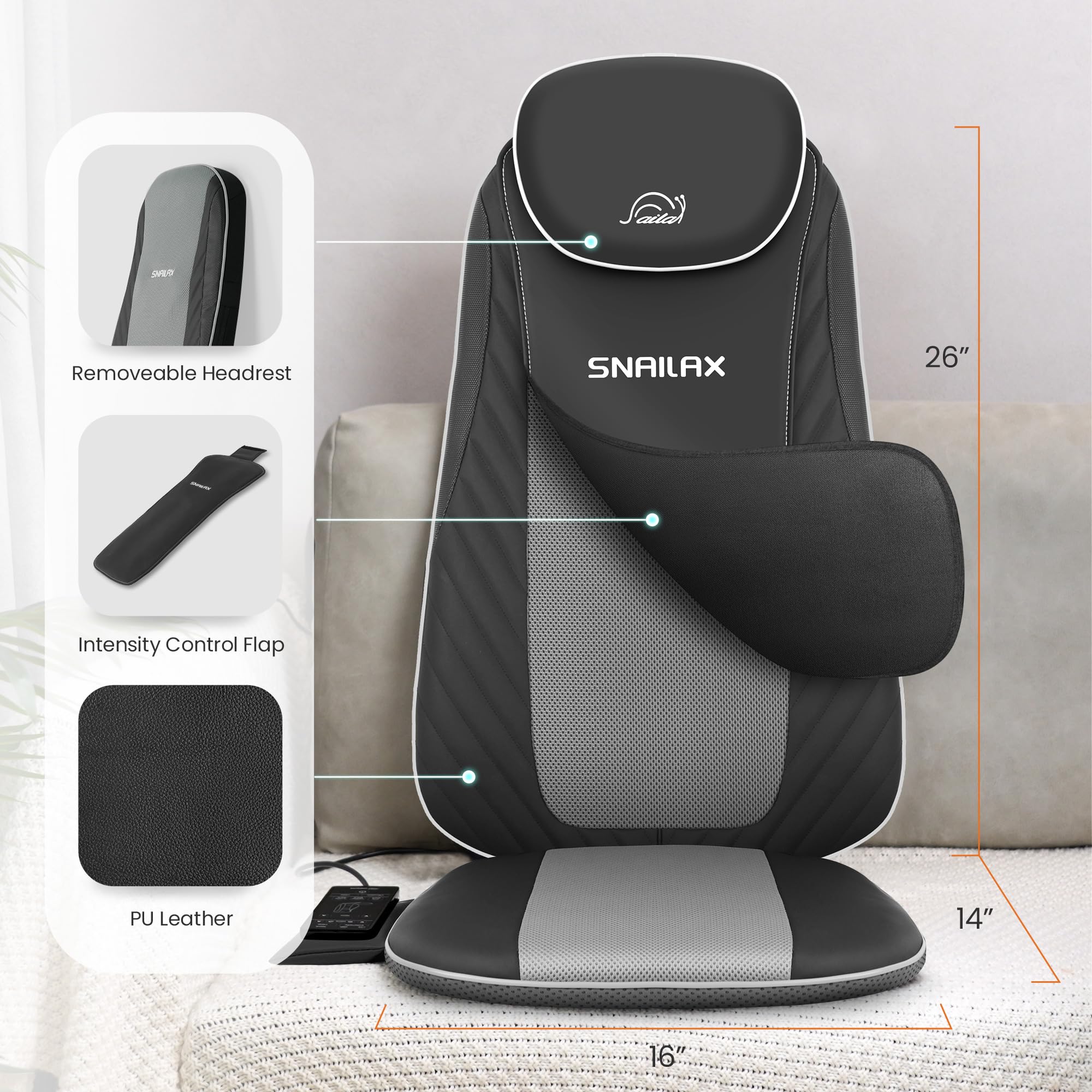 Snailax Shiatsu Back Massager seat vibration with three-level hip and thigh massage
