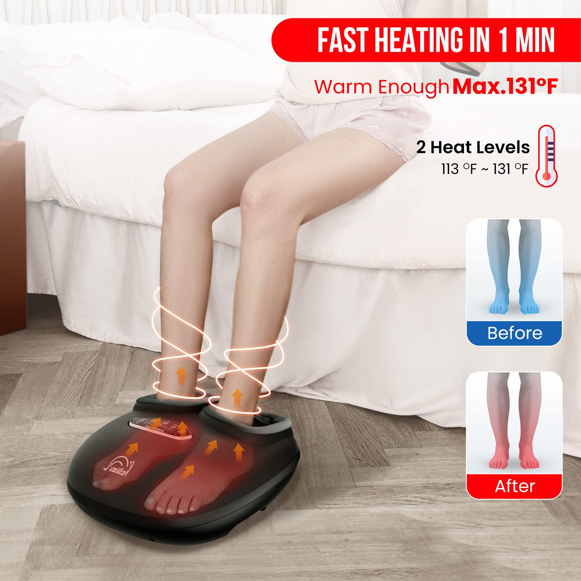 Snailax Shiatsu Foot Massager with deep kneading on arches and heels