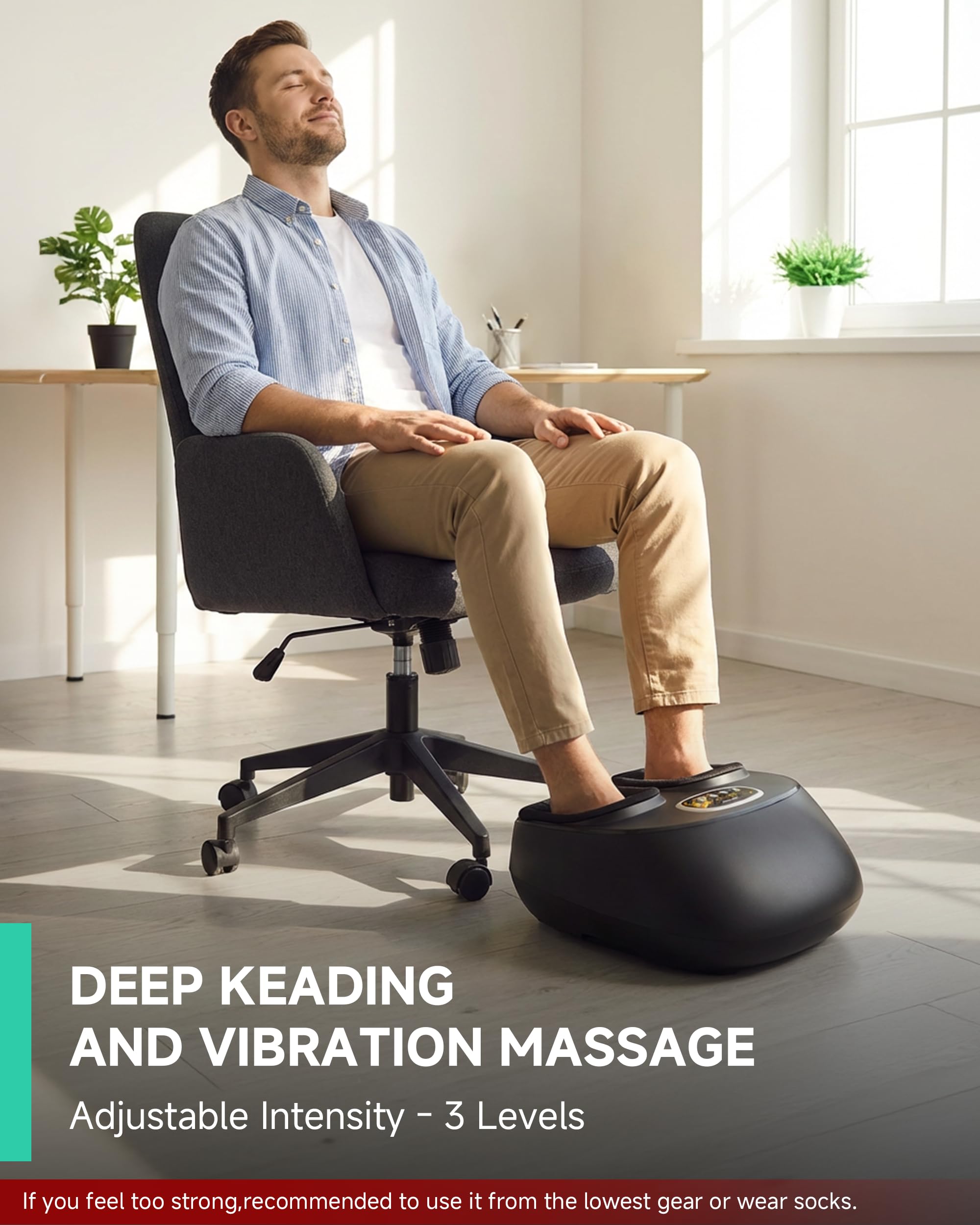 Snailax shiatsu foot massager with heat, side view, compact home device