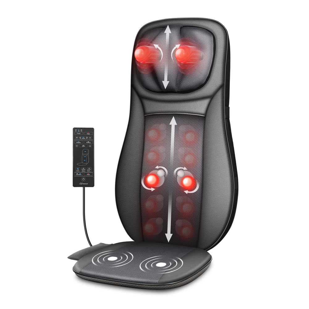 Snailax shiatsu neck and back massager on sofa showing full back kneading
