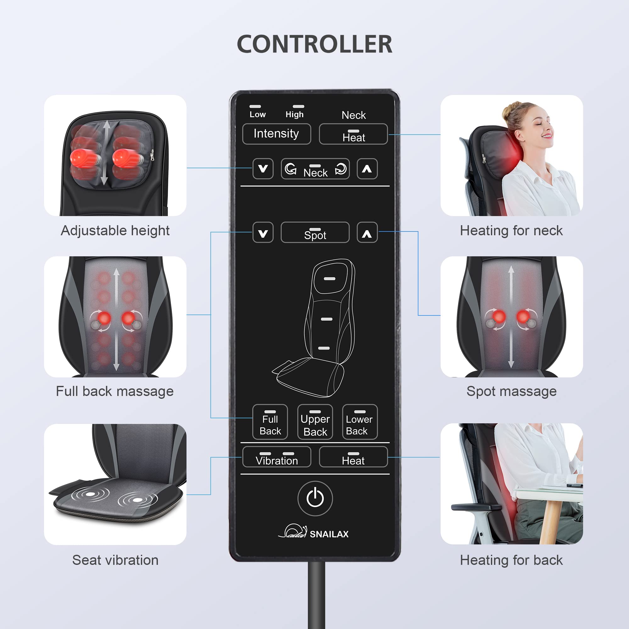 Snailax two-level vibration for hips and thighs during seated use