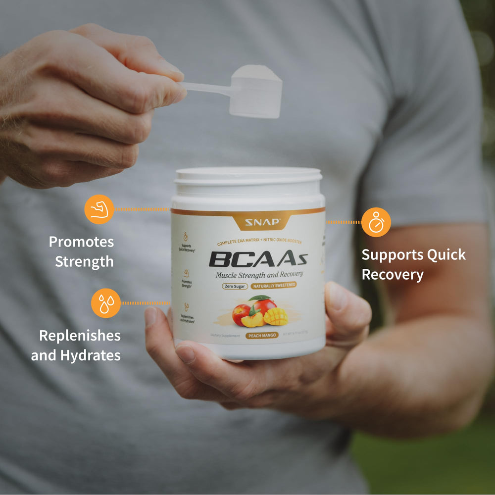 Snap Supplements BCaa Powder label highlights no artificial flavors for cleaner nutrition