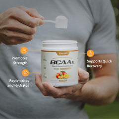 Snap Supplements BCaa Powder label highlights no artificial flavors for cleaner nutrition
