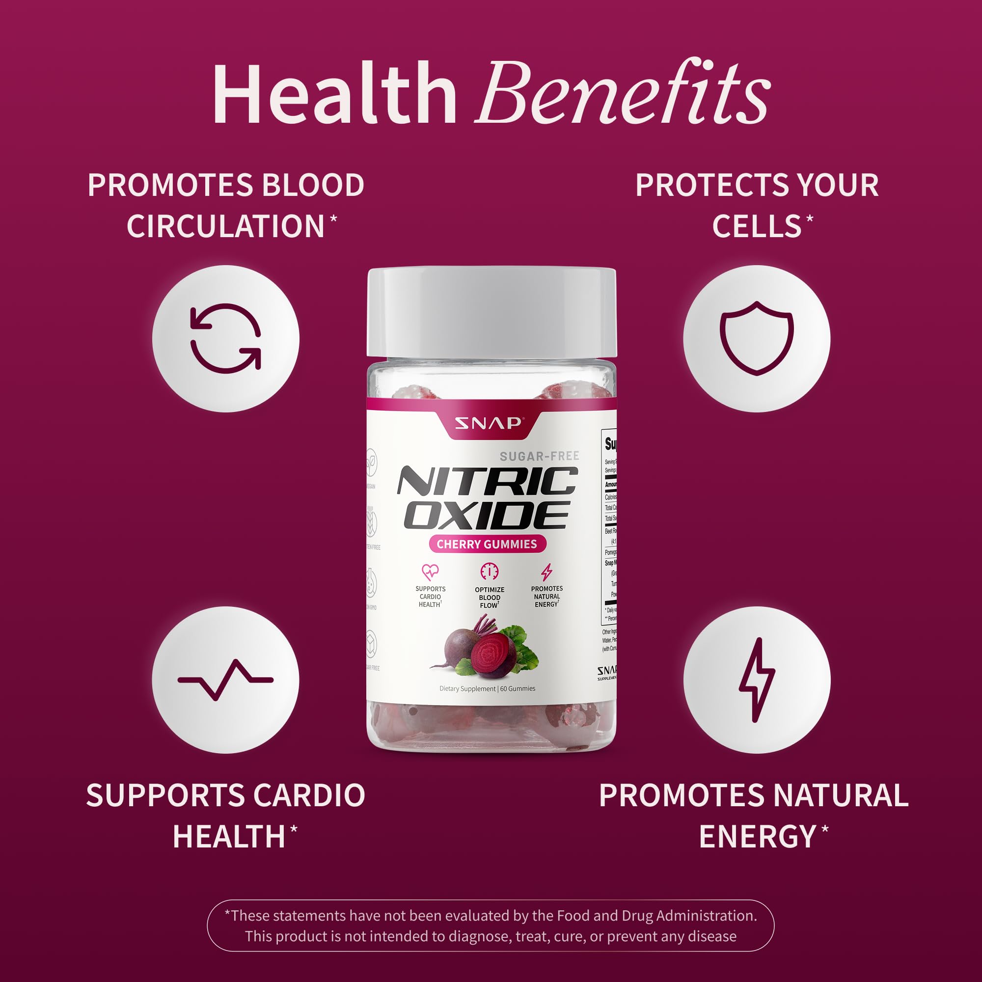 Snap Supplements Beet Gummies vegan label close-up conveys purity and plant-based goodness