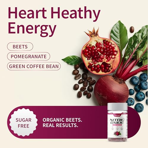 Snap Supplements Nitric Oxide Beet Gummies ingredients scene emphasizing antioxidants for daily cellular support