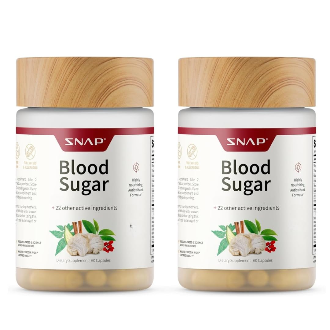 Snap Supplements Blood Sugar Blend bottle supports daily energy balance.