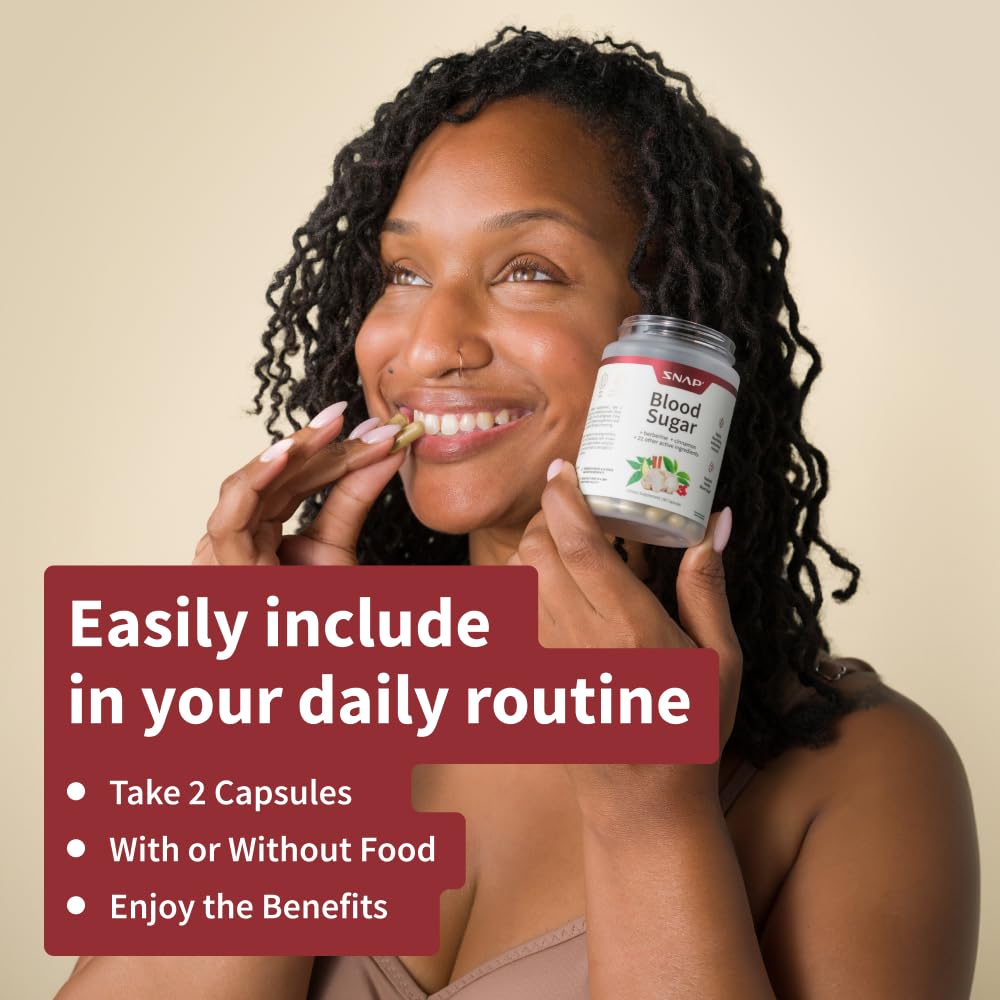 Cinnamon notes visible on Snap Supplements Blood Sugar Blend packaging design.