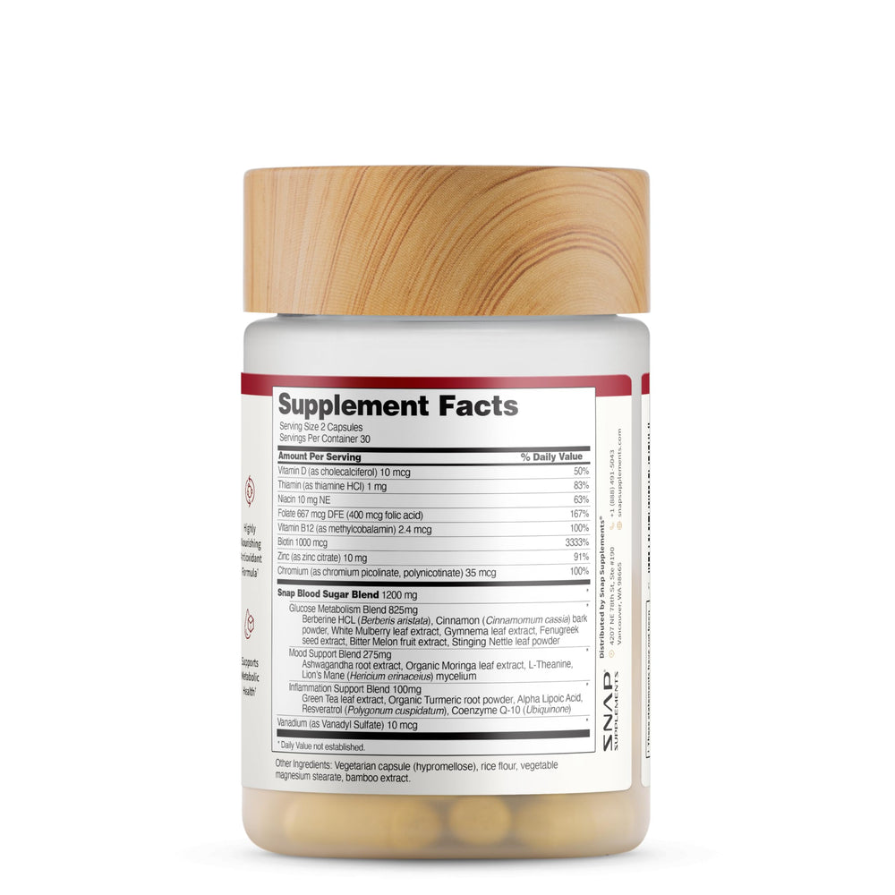 Lifestyle scene featuring Snap Supplements Blood Sugar Blend for daily wellness.