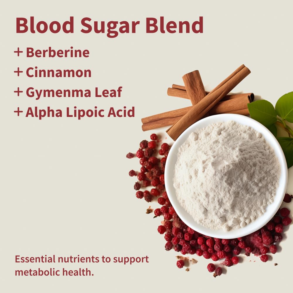 Dosing scoop beside Snap Supplements Blood Sugar Blend capsules