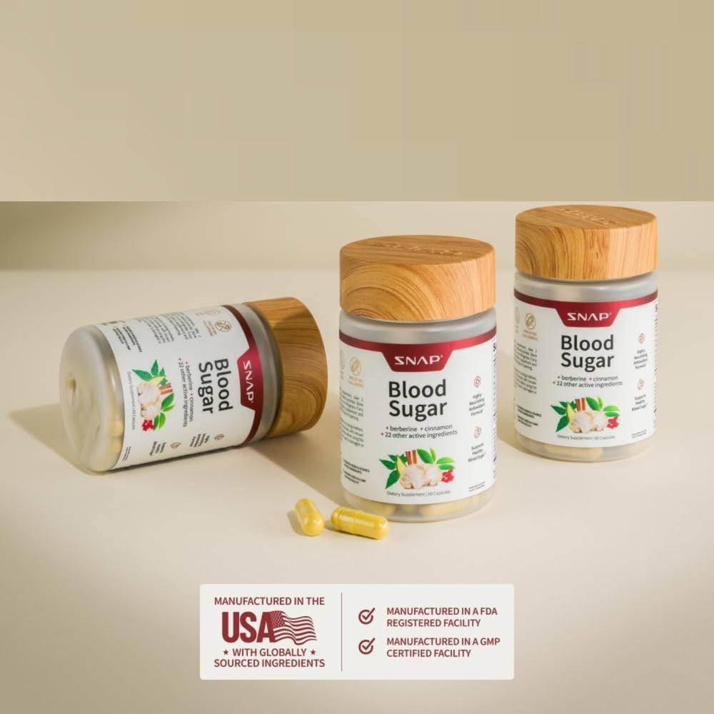 Closeup of label on Snap Supplements Blood Sugar Blend bottle