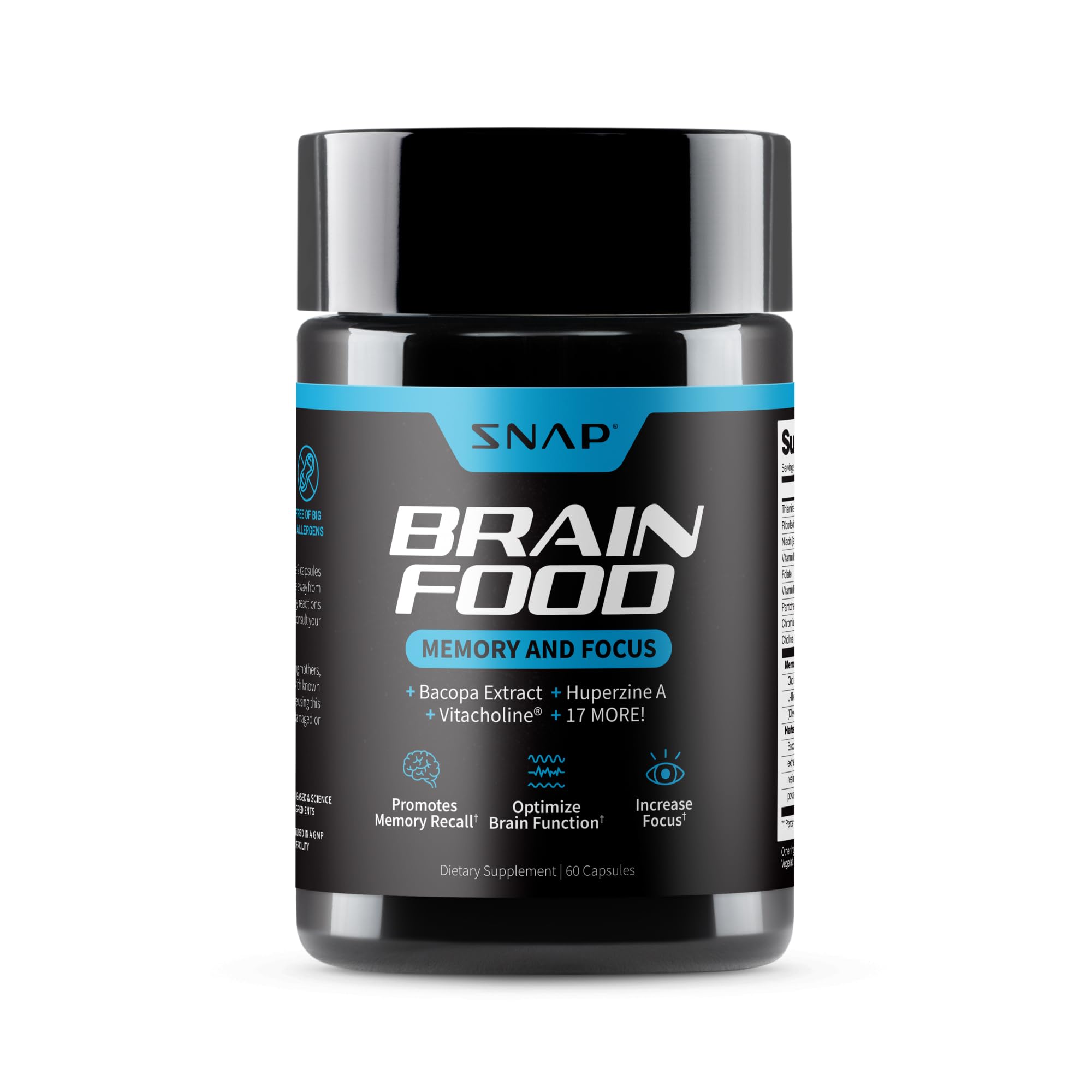 Snap Supplements Brain Booster bottle on desk promotes sharper focus during work