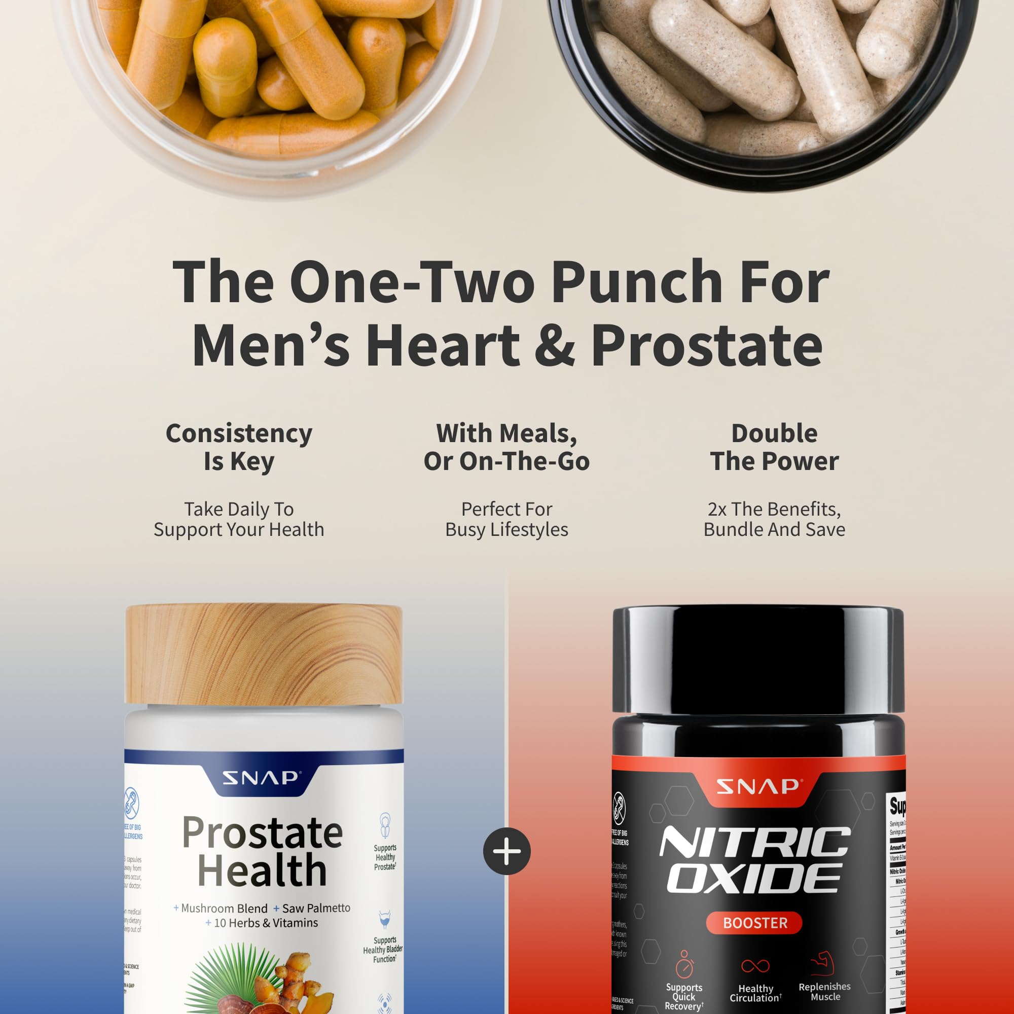 Bundle scene with gym bag and counter-ready Snap Supplements.