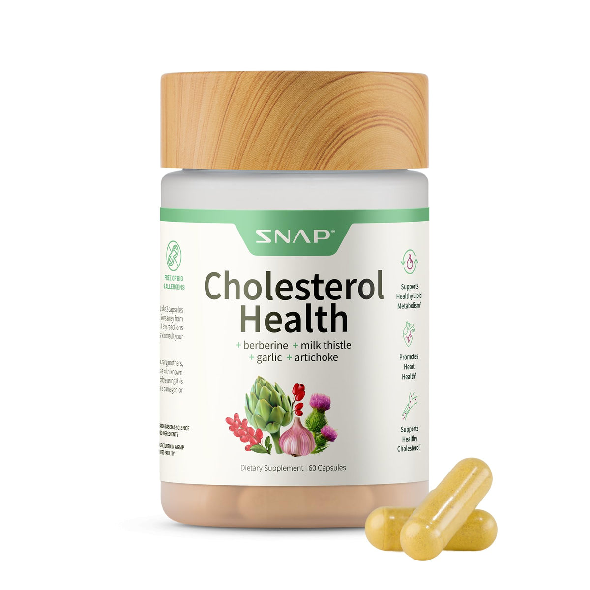 Snap Supplements Cholesterol Health bottle for daily heart and liver support.