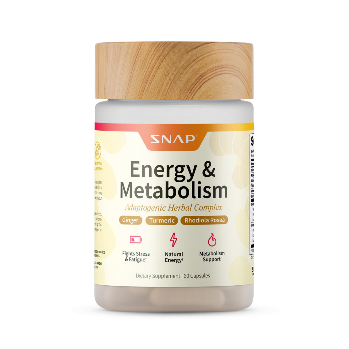 Snap Supplements Energy and Metabolism Herbal Complex bottle front for natural daily energy support.