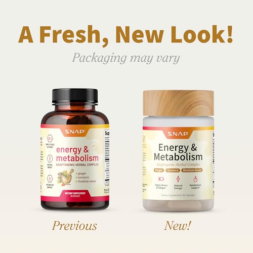 Snap Supplements Energy and Metabolism Herbal Complex label closeup highlighting ginger turmeric rhodiola blend.