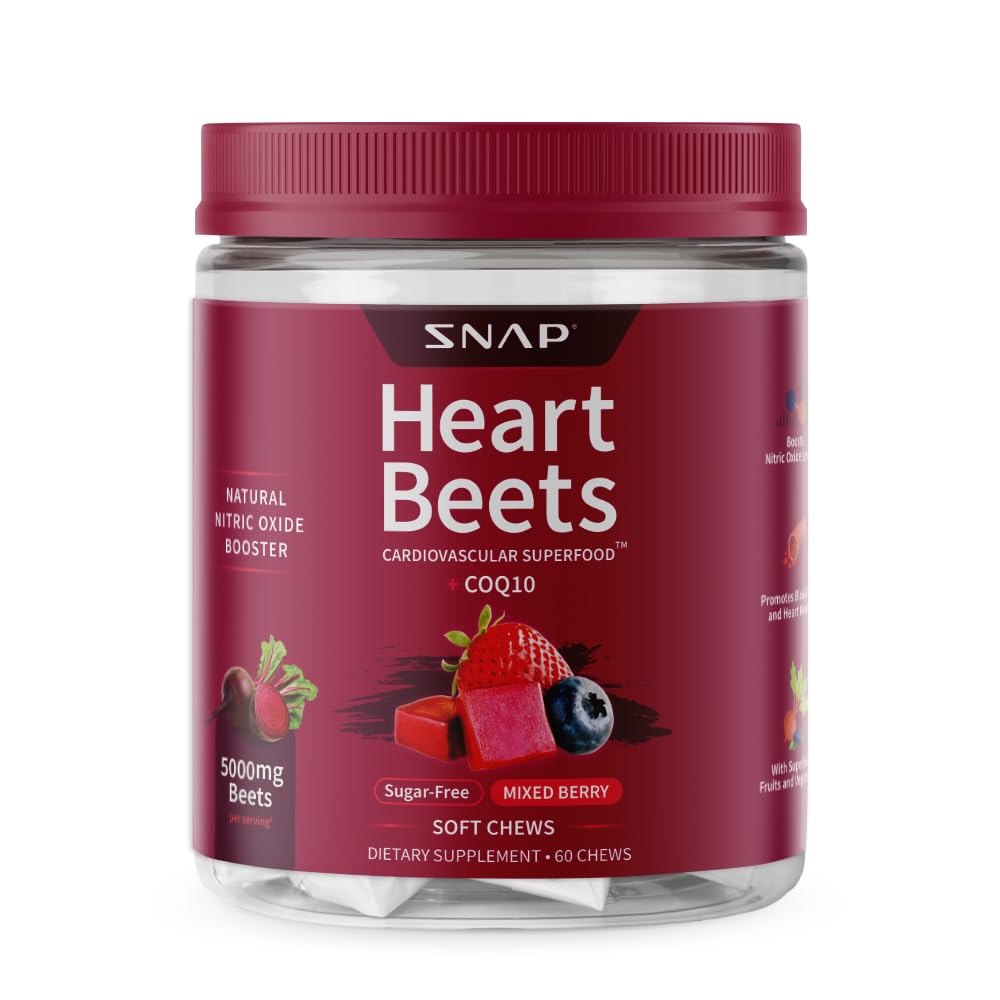 Snap Supplements Heart Beets bottle for convenient daily heart health support.