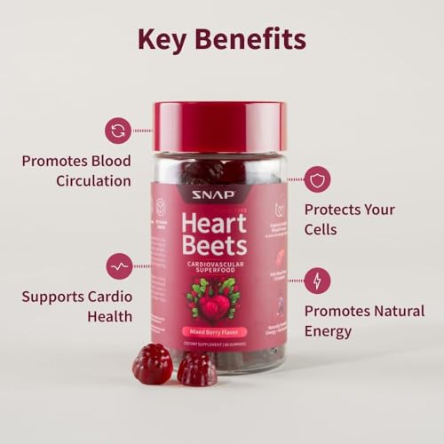 Heart Beets gummy close-up from Snap Supplements shows easy daily heart support.