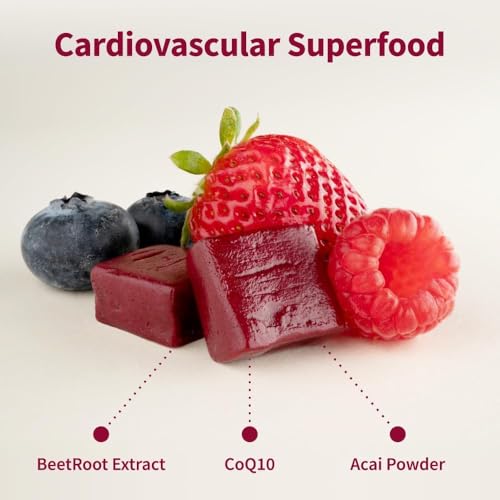 Closeup of Snap Supplements Heart Beets soft chews highlighting berry flavor.