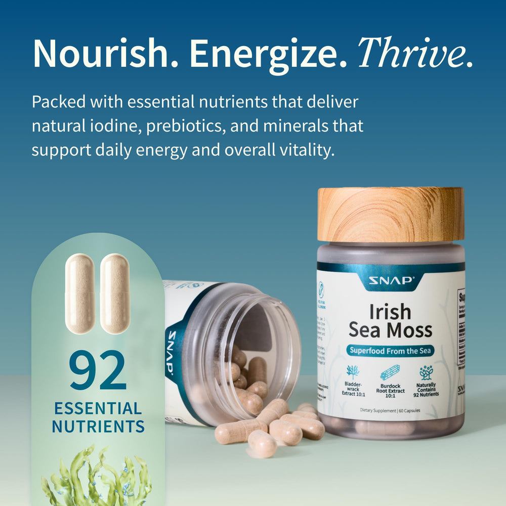 Snap Supplements Irish Sea Moss capsules ready for everyday use