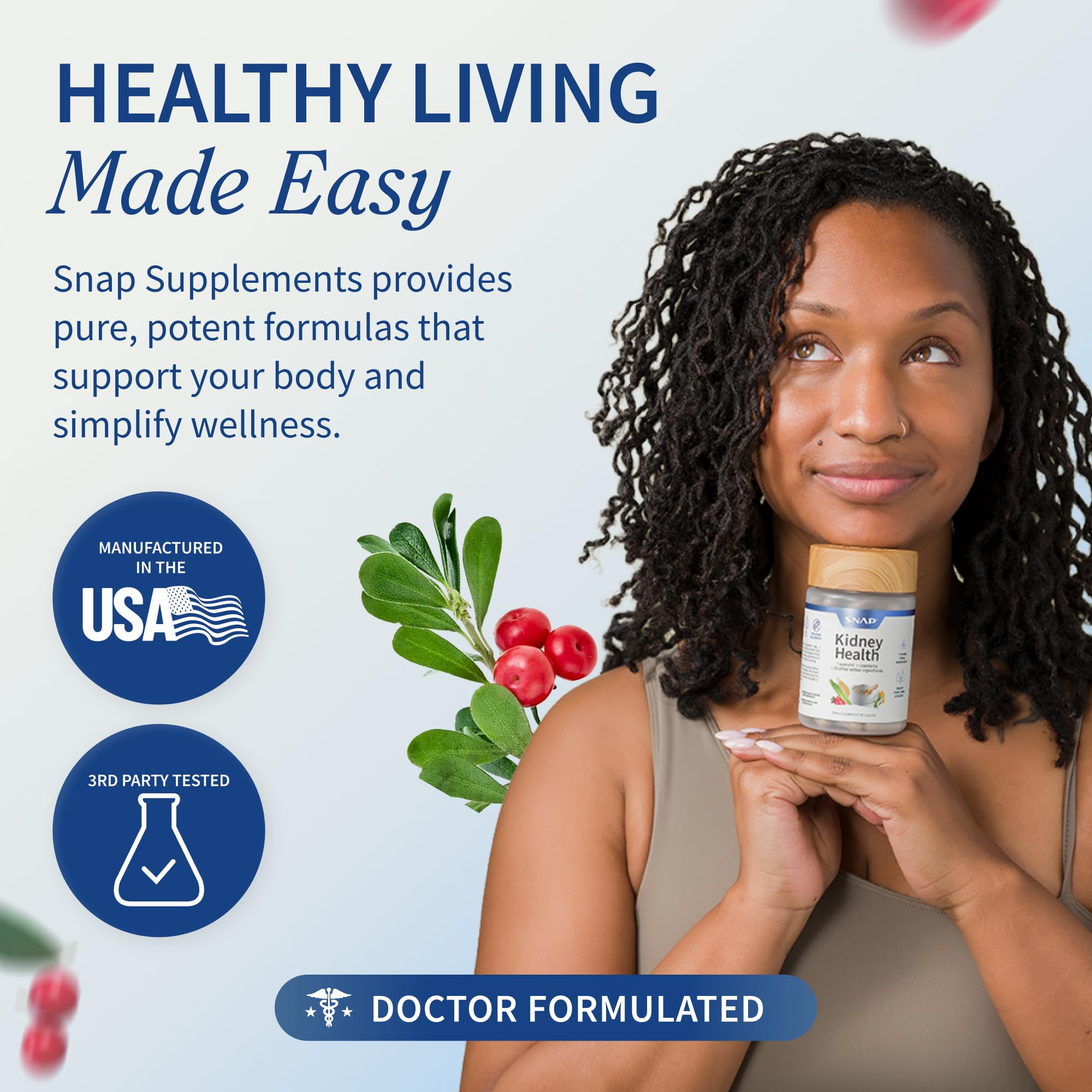 Snap Supplements Kidney Health vegan label indicating plant-based formula