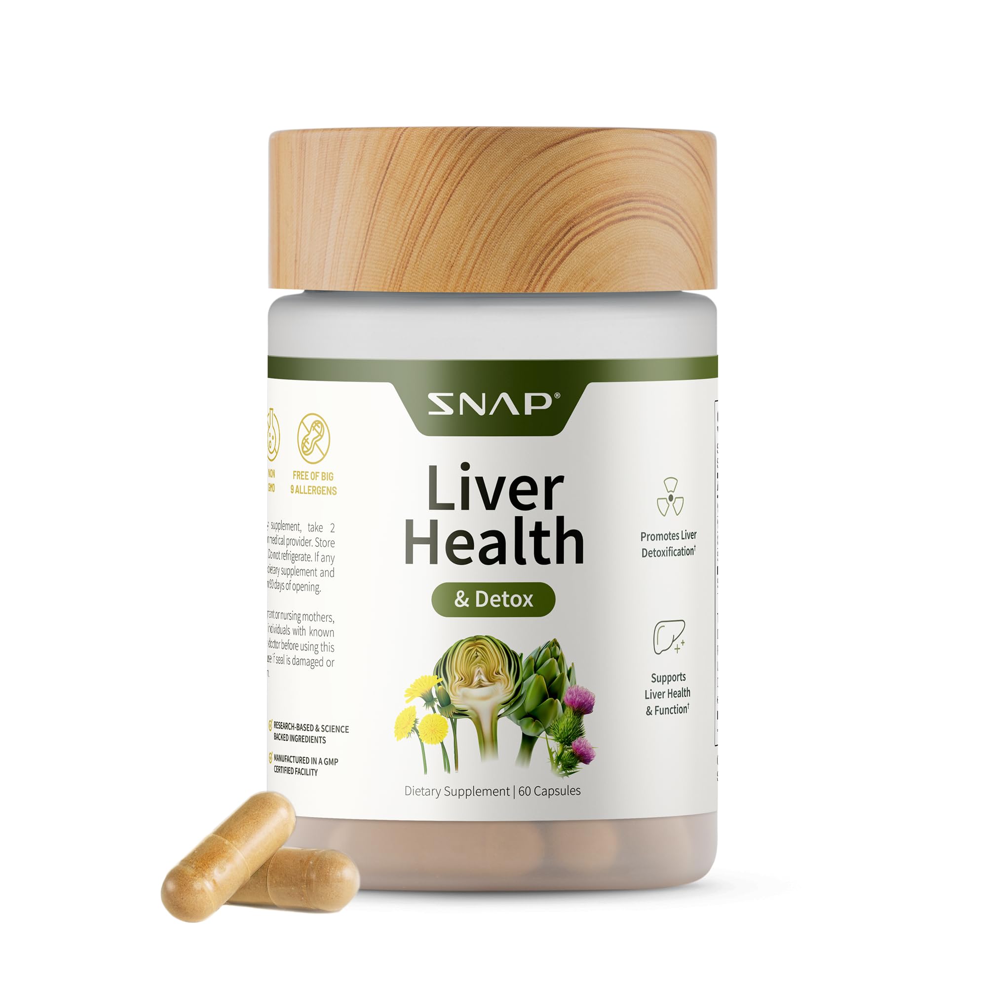 Snap Supplements Liver Health bottle front supports daily digestive balance.