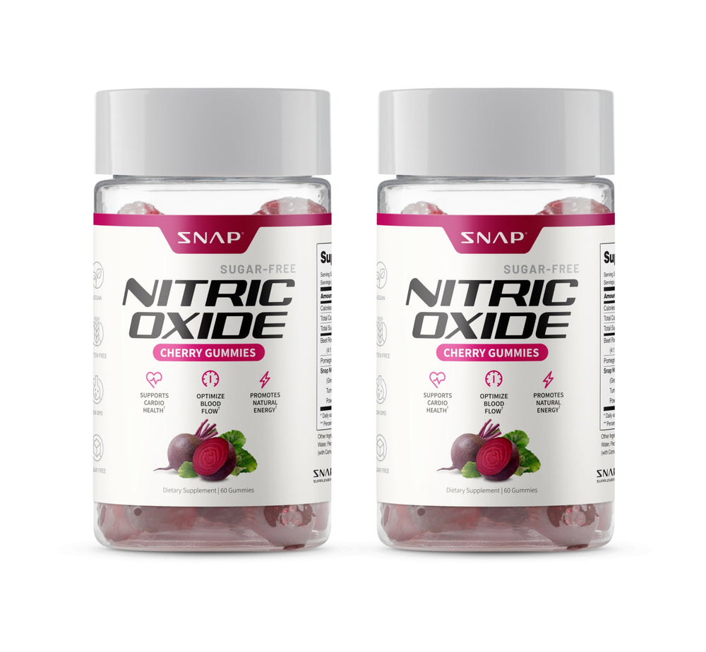 Snap Supplements Nitric Oxide Beet Root Gummies cherry bottle showing 60-count for daily energy