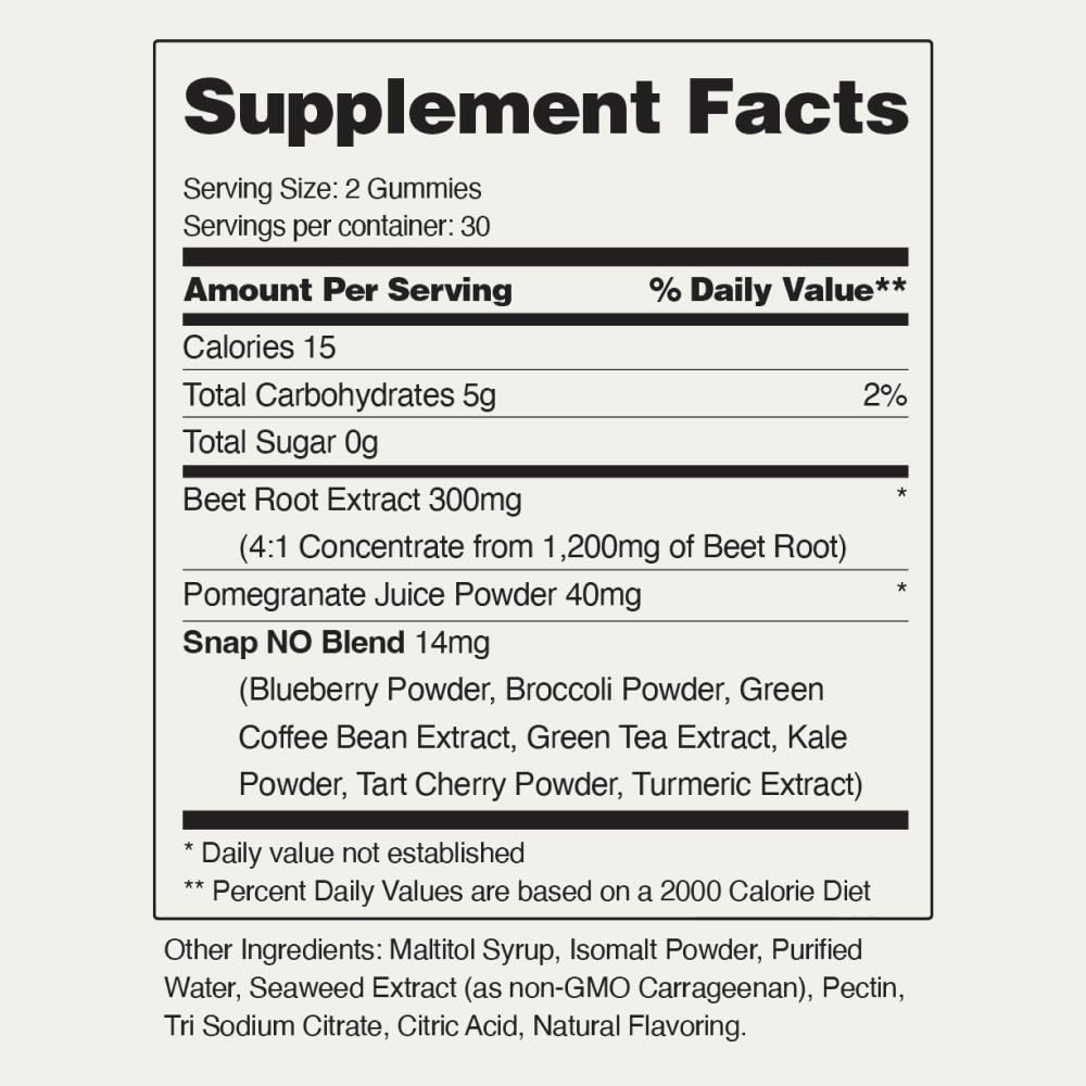Snap Supplements Nitric Oxide Beet Root Gummies made in USA in GMP facility