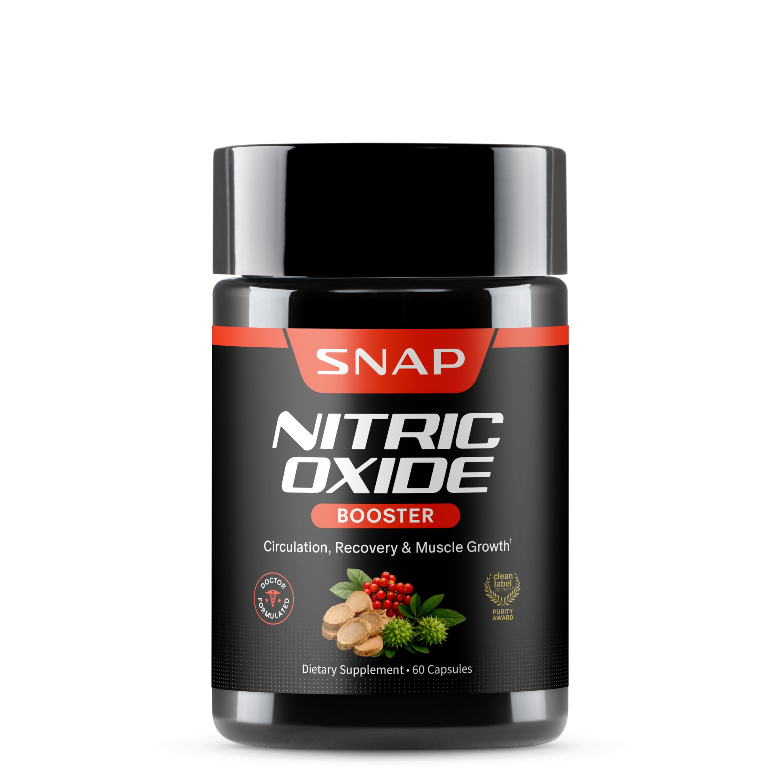 Snap Supplements Nitric Oxide bottle front showing clean energy label