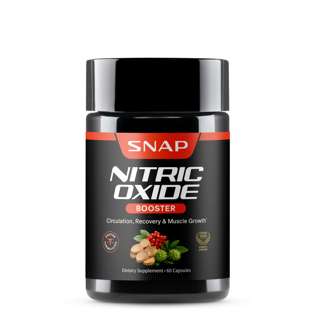 Snap Supplements Nitric Oxide bottle front showing clean energy label