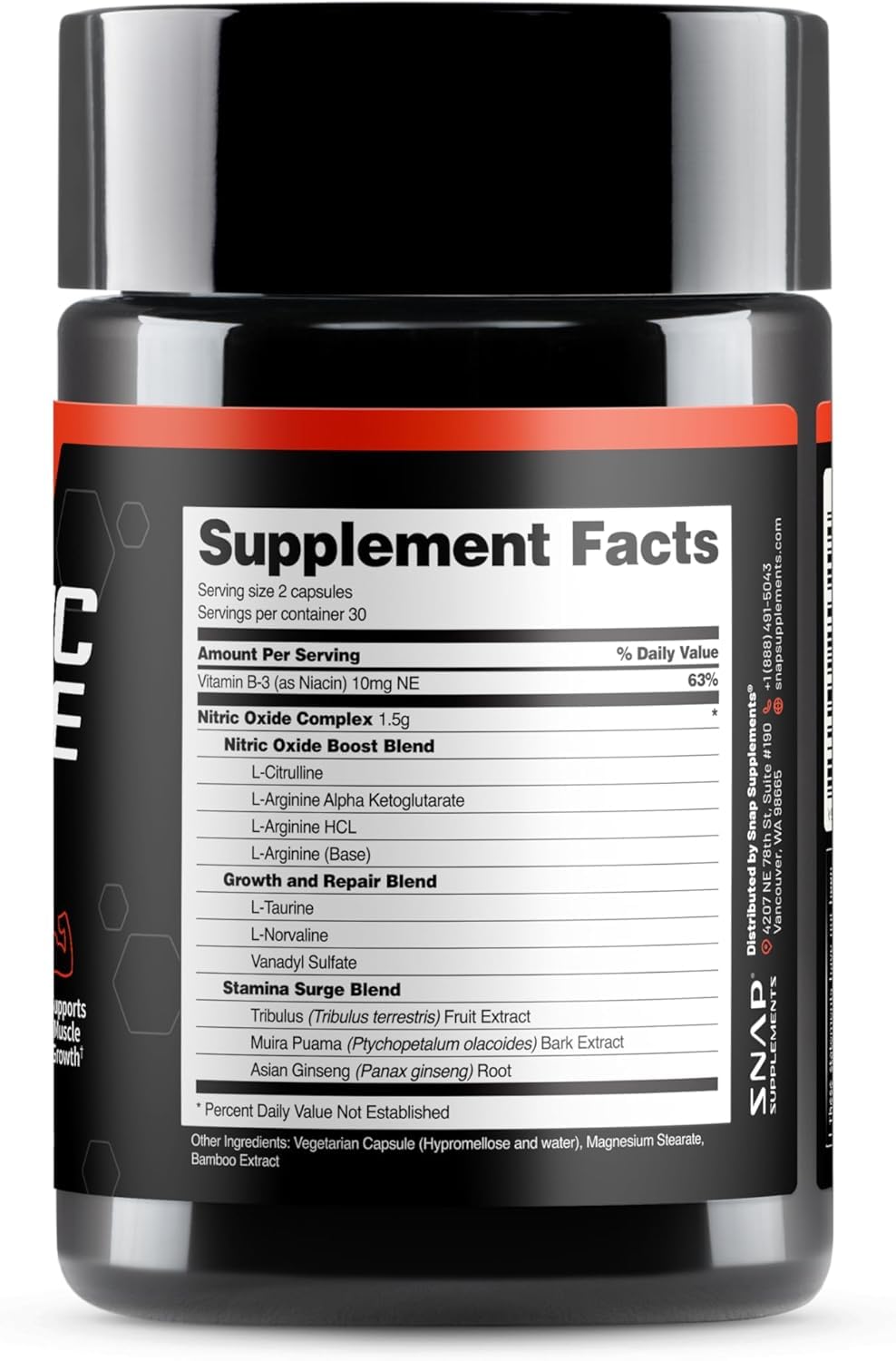 Snap Supplements Nitric Oxide bottle with measuring scoop for daily dosing