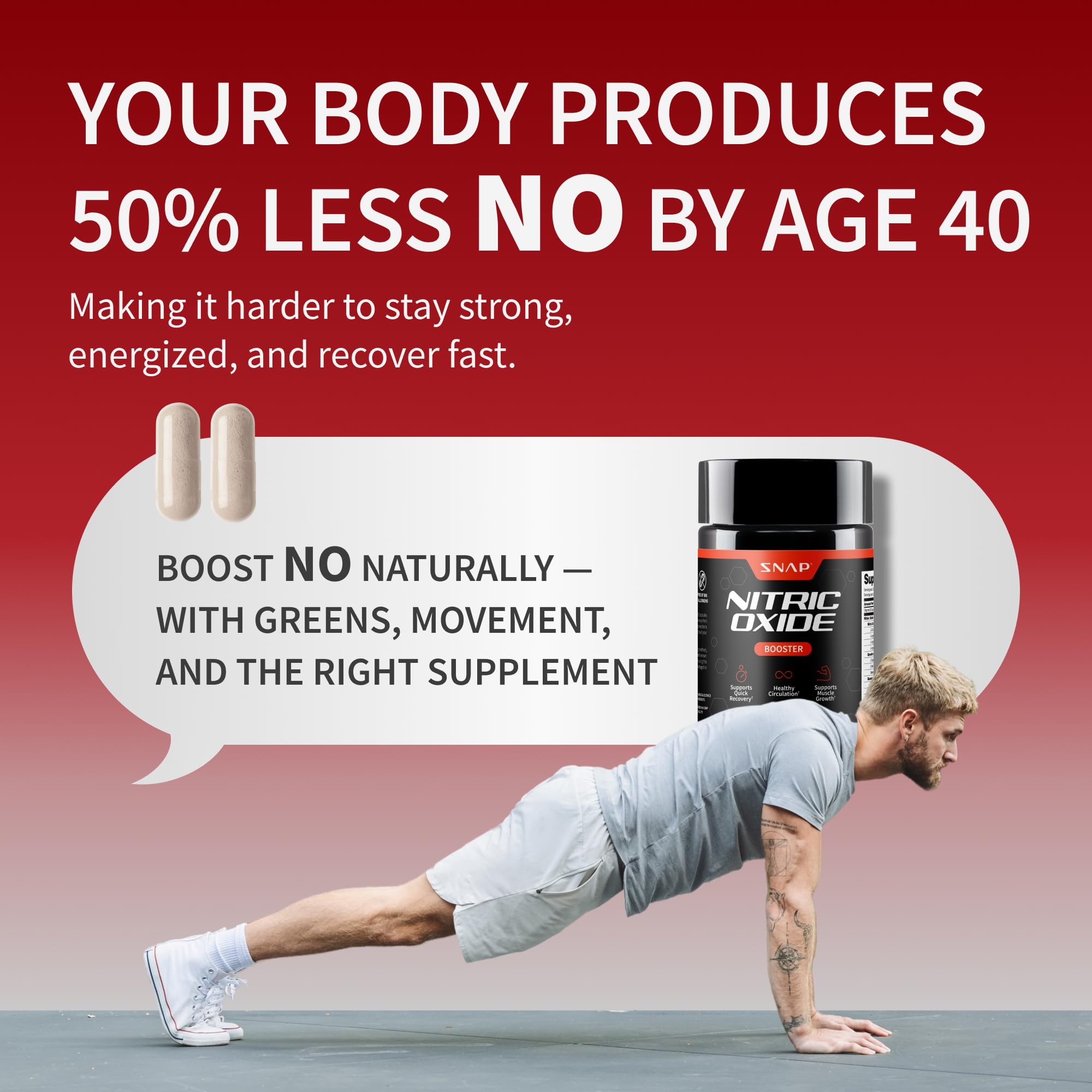 Snap Supplements Nitric Oxide bottle with capsules in hand for on-the-go energy