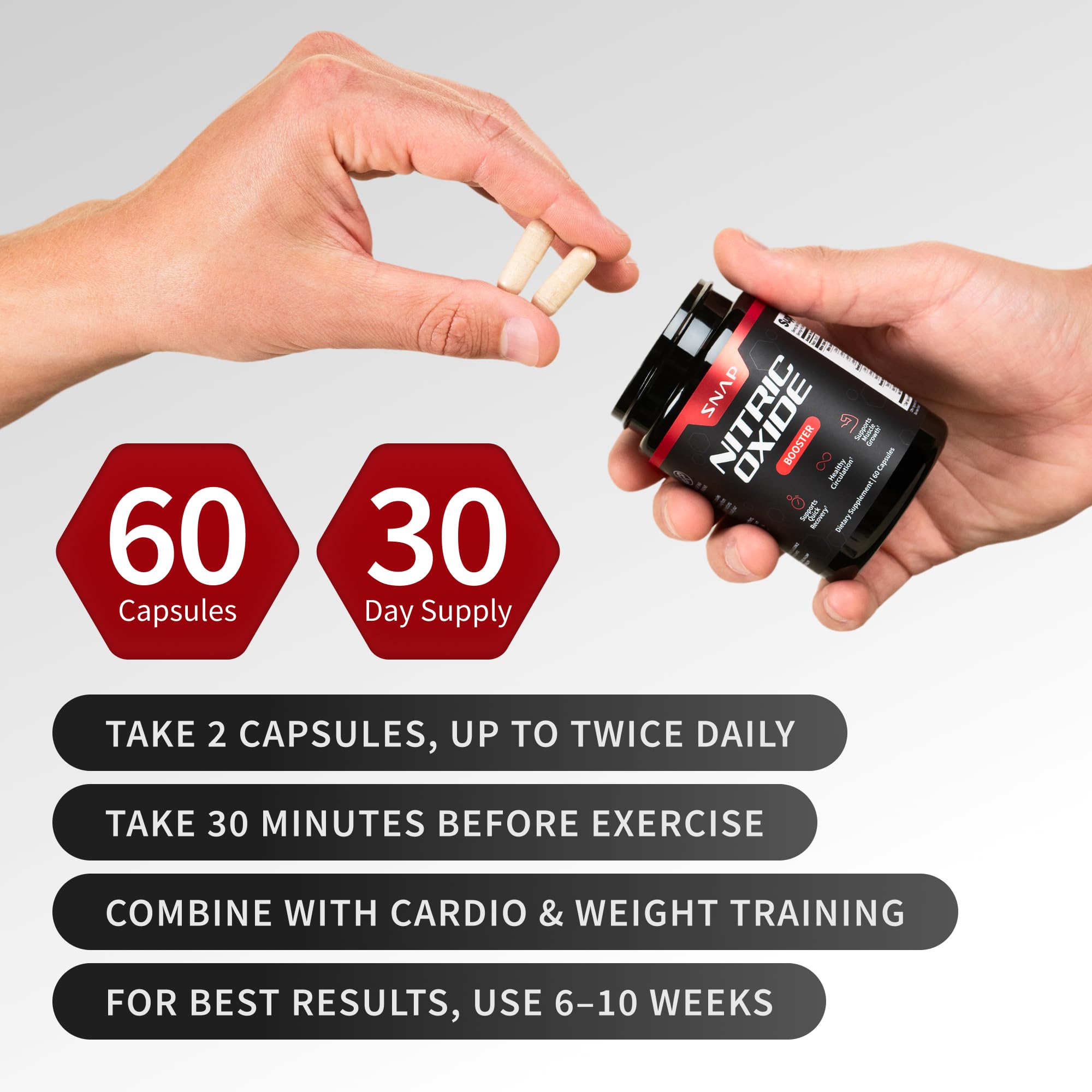Snap Supplements Nitric Oxide label close-up focusing on vegan formulation