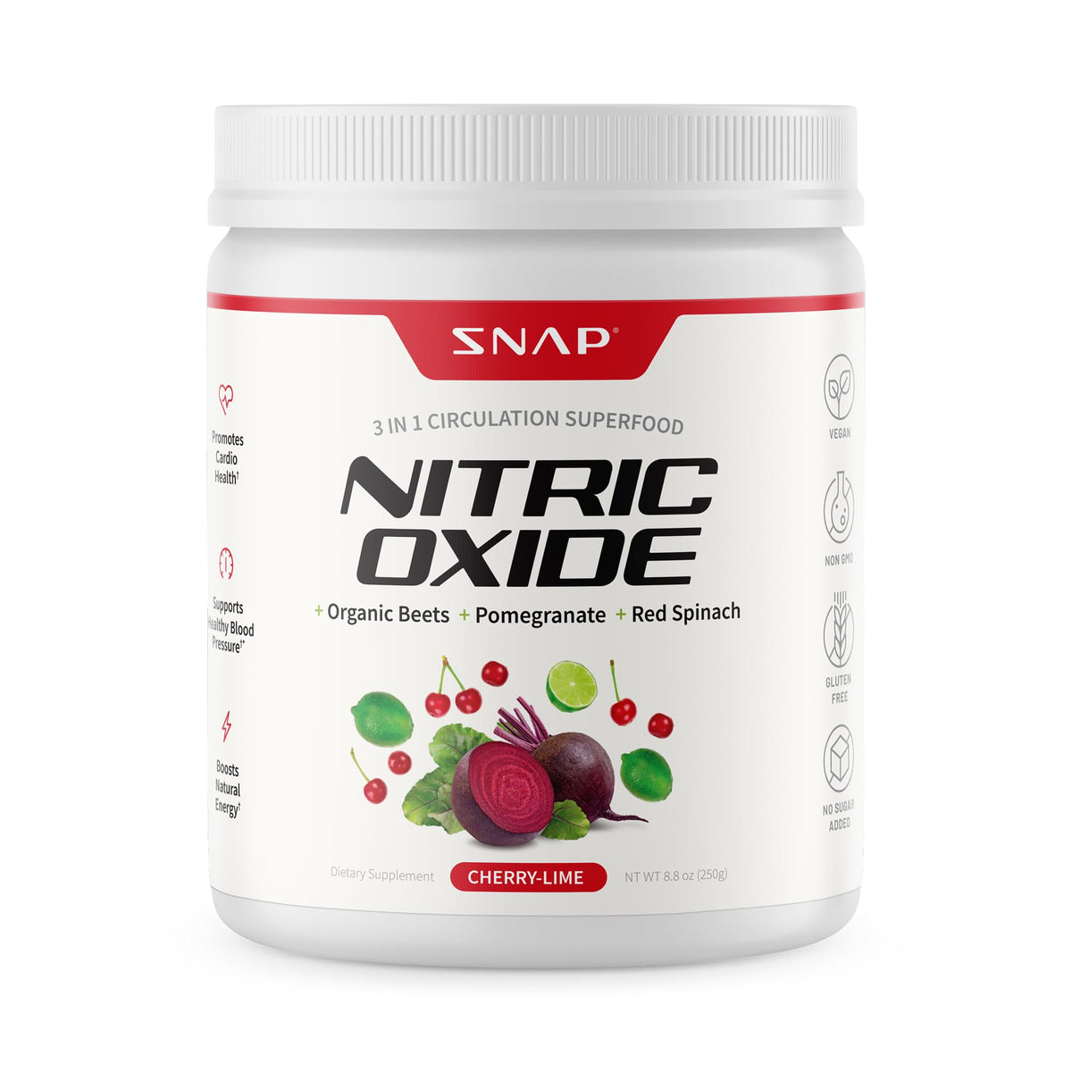 Snap Supplements organic beet root powder bottle on counter for everyday use