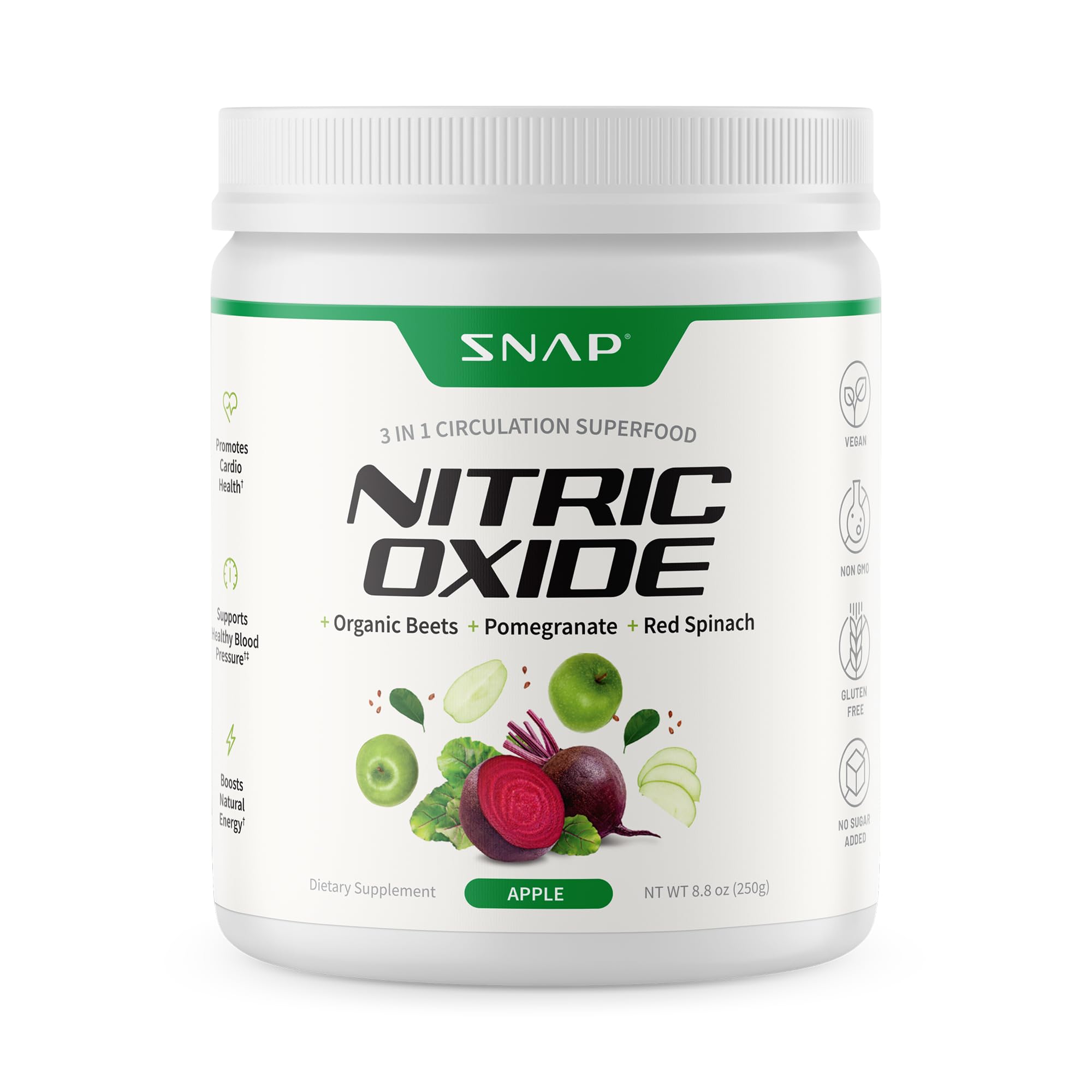 Snap Supplements organic beet root powder bottle with natural energy support.