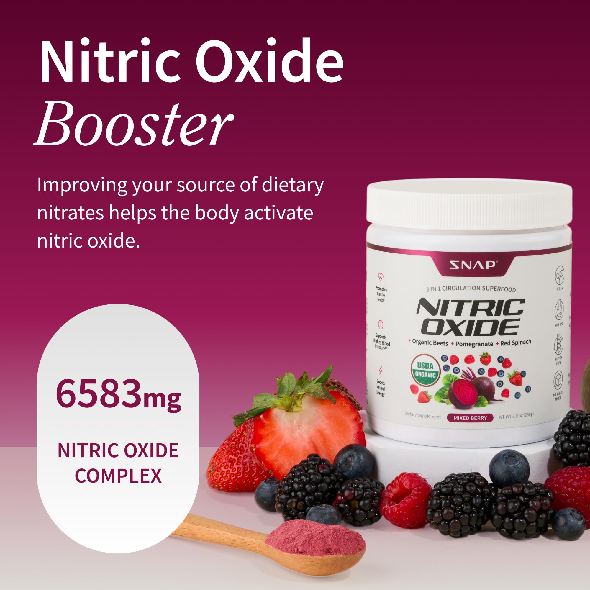 Snap Supplements organic beet root powder packaging shows USDA organic credentials