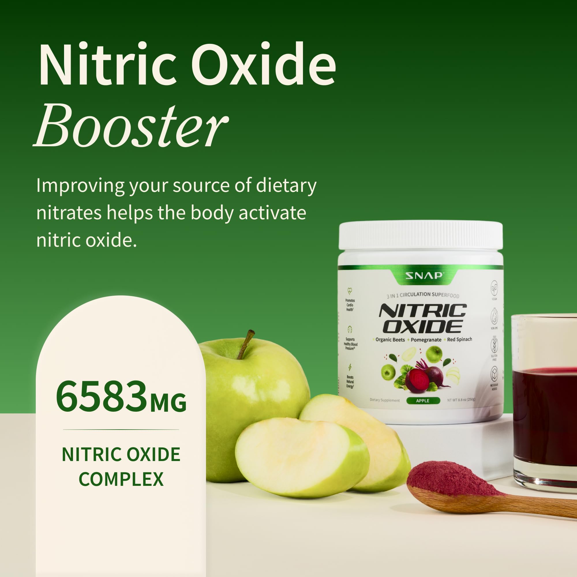 Snap Supplements beet root powder being poured to show easy mixing for daily vitality.