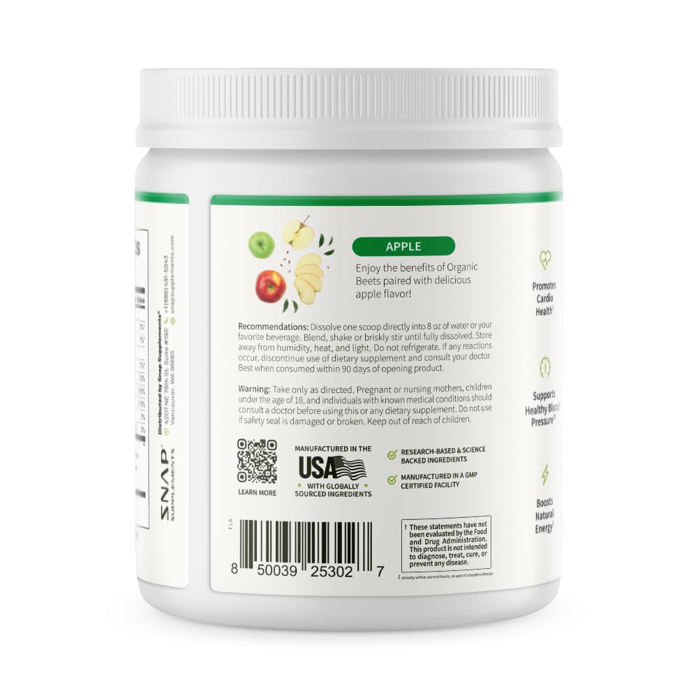 Snap Supplements organic beet root powder tin closeup vegan and non-GMO.